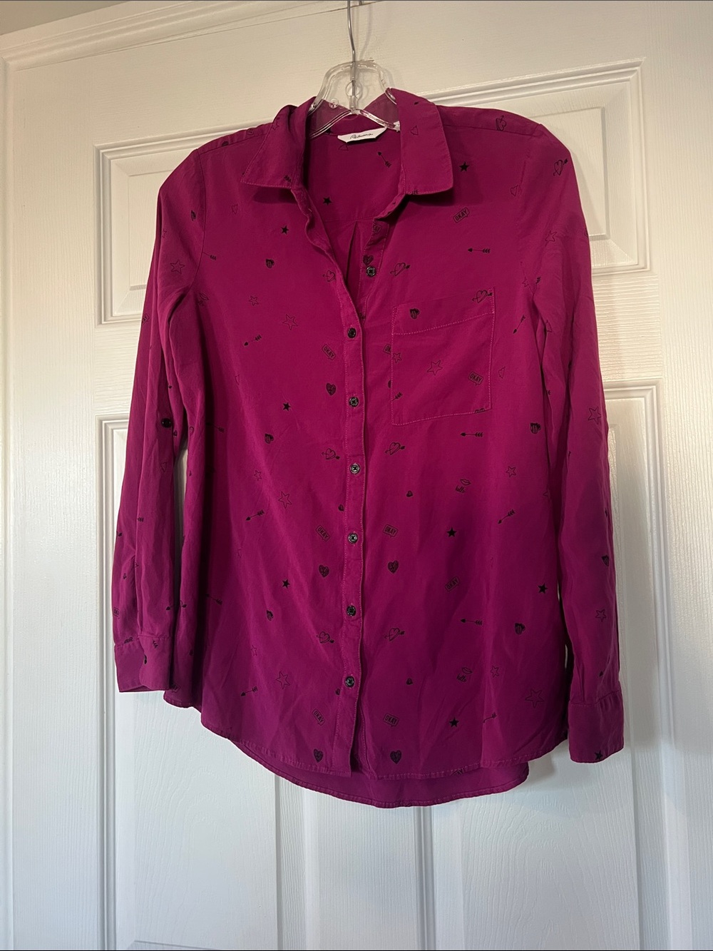 Reitmans Fuchsia Button-Down Shirt with Tiny Motif Print